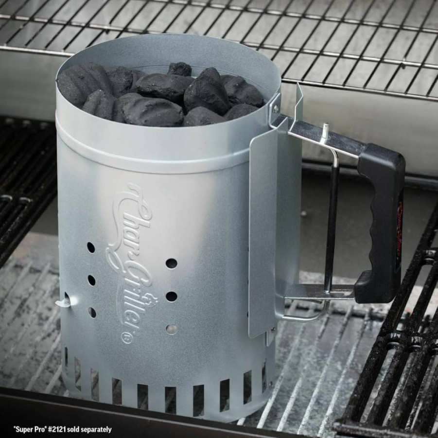 Char-Griller 12-Inch Quick Release Charcoal Chimney Starter for Fast BBQ Coal Lighting, Compatible with All Charcoal Grills