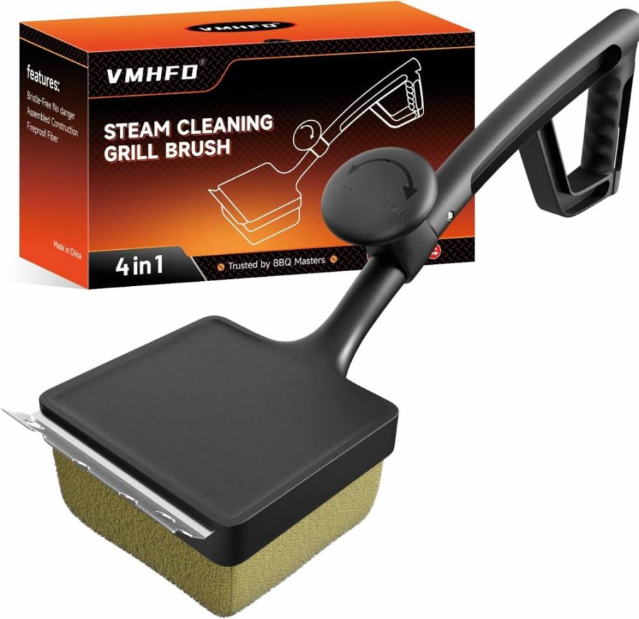 VMHFD Heavy-Duty Bristle-Free Grill Brush | Instant Steam Cleaning for Cast Iron & Stainless Steel Grates | 180 Sec Fast Clean | Outdoor BBQ Cleaning Tool for Men & Women, Black