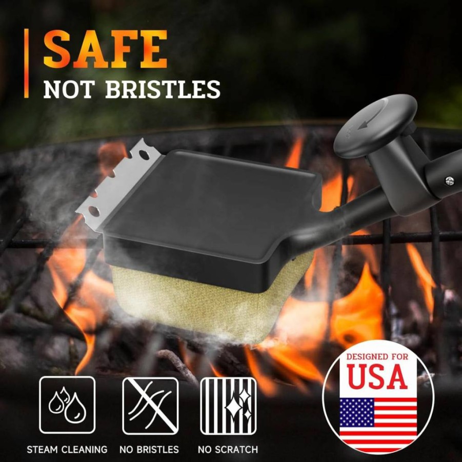 VMHFD Heavy-Duty Bristle-Free Grill Brush | Instant Steam Cleaning for Cast Iron & Stainless Steel Grates | 180 Sec Fast Clean | Outdoor BBQ Cleaning Tool for Men & Women, Black