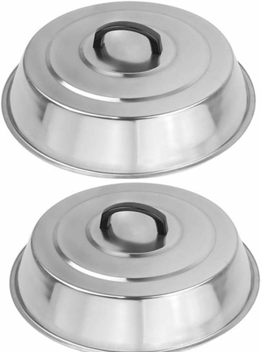 ZBXFCSH 12 Inch Stainless Steel Cheese Melting Dome - Heavy Duty Round Basting & Steaming Cover for Flat Top Griddle Grill - Heat Resistant Handle - 2 Pack Commercial Grade Wok Lids