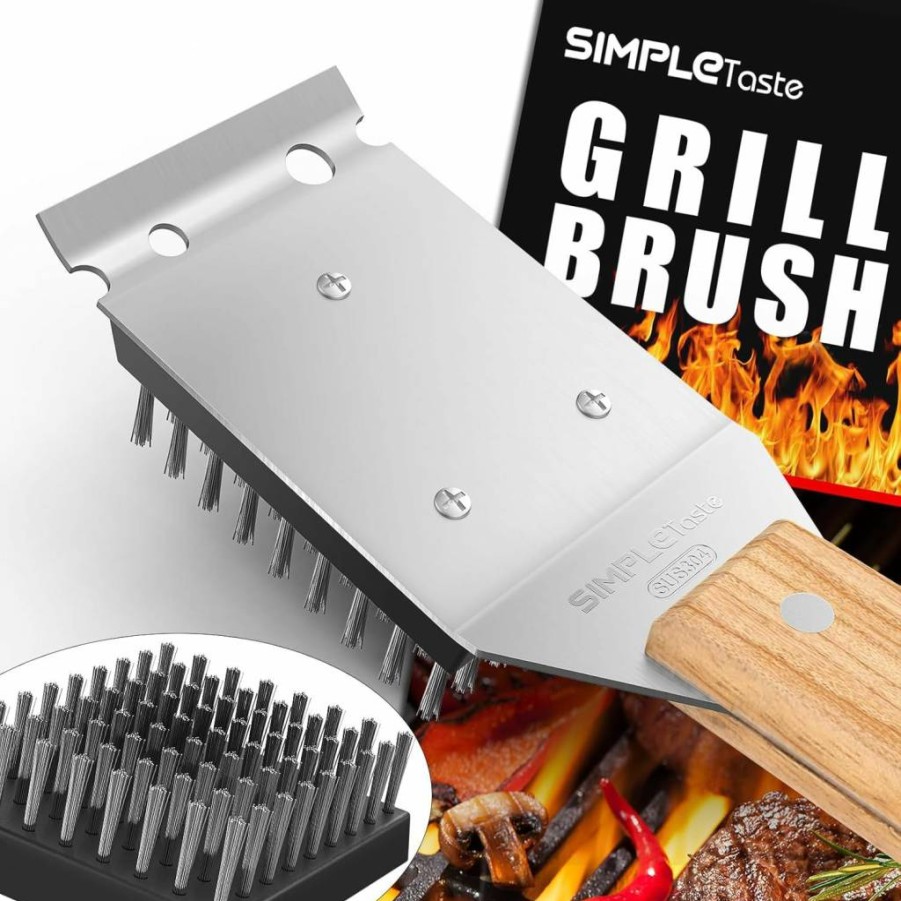 SIMPLETASTE BBQ Grill Brush and Scraper Set - Heavy Duty Stainless Steel Grill Cleaner with Safe Wire Bristles, Universal Fit for Gas, Charcoal, and Electric Grills