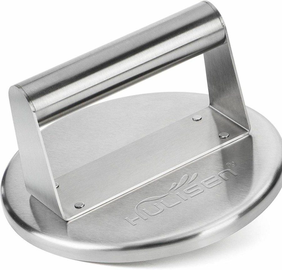 HULISEN Stainless Steel Burger Press Kit with Grill Spatula & Spice Shaker - Smashed Burger Maker for Flat Top Griddle, BBQ Grill Accessories, Cooking Tools Gift Set