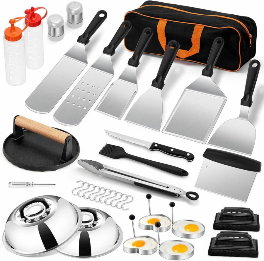 Leonyo 35-Piece Griddle Accessories Kit for Flat Top Grill - Includes Spatulas, Burger Press, Basting Cover, Scraper for BBQ, Teppanyaki & Hibachi Cooking