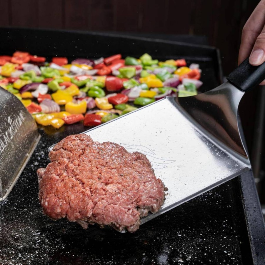 BLACKSTONE Hamburger Spatula - Stainless Steel Grill Scraper & Pancake Flipper with Heavy-Duty Plastic Handle for Flat Top Griddle, Home Kitchen & Restaurant Use