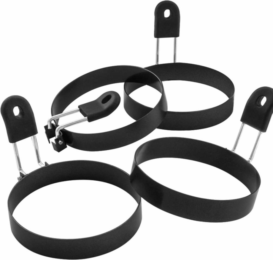 COTEY Nonstick Egg Rings Set of 4 - Round Pancake, Crumpet, English Muffin Mold for Griddle, Camping & Breakfast Sandwich Cooking