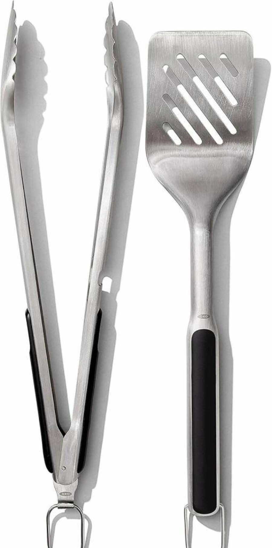 OXO Good Grips Grill Set - Stainless Steel Tongs and Turner for BBQ, Grilling Tools with Non-Slip Handle, Black