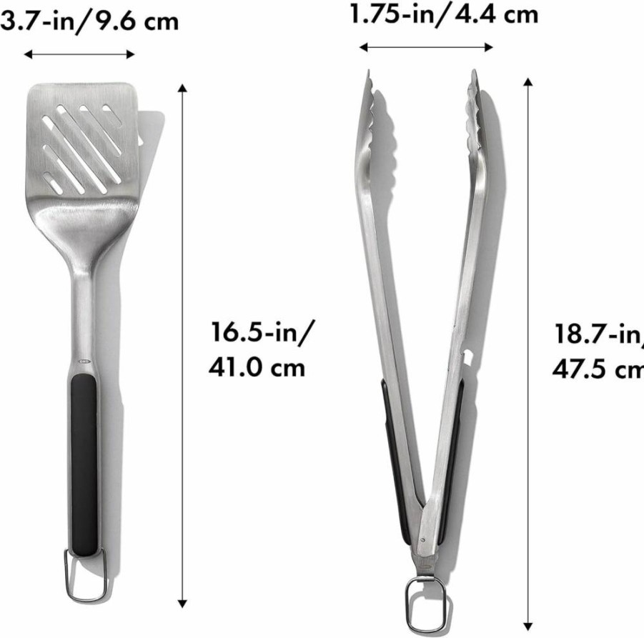 OXO Good Grips Grill Set - Stainless Steel Tongs and Turner for BBQ, Grilling Tools with Non-Slip Handle, Black