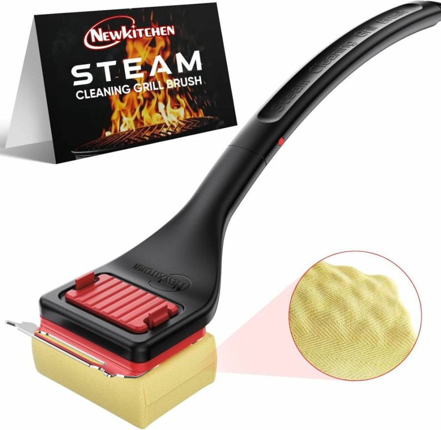 NEWKITCHEN Bristle-Free BBQ Grill Cleaner with Steam & Scraper - Heat-Resistant Kevlar Head for Safe Barbecue Cleaning
