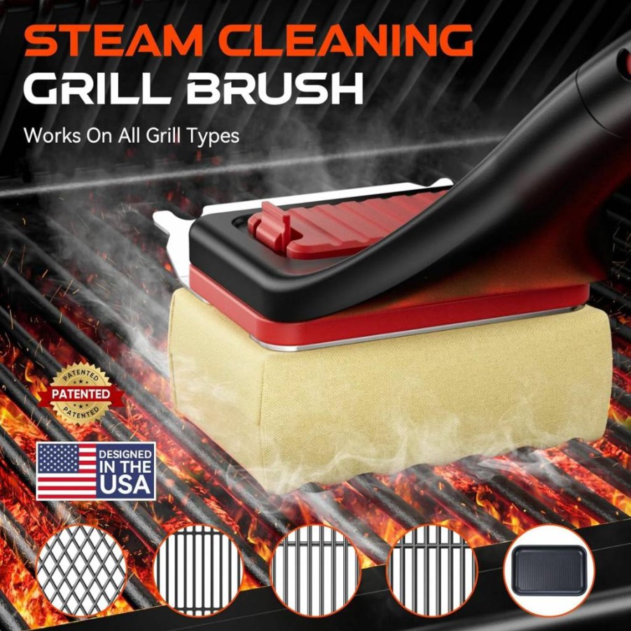 NEWKITCHEN Bristle-Free BBQ Grill Cleaner with Steam & Scraper - Heat-Resistant Kevlar Head for Safe Barbecue Cleaning