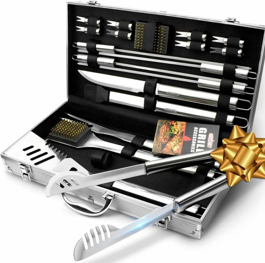 GRILLART 19-Piece Stainless Steel BBQ Grill Tools Set with Aluminum Case - Heavy Duty Grill Utensils for Outdoor Cooking, Perfect Gift for Men & Dad