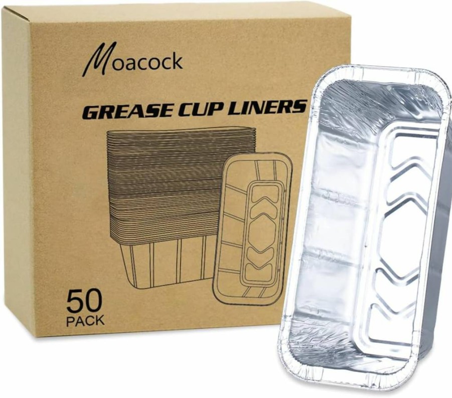 MOACOK 50-Pack Aluminum Foil Grease Drip Pans for Blackstone Griddles 17-36 Inches, Compatible with 22/28/30/36 Inch Models, Heavy Duty Grill Grease Trays for Griddle Accessories