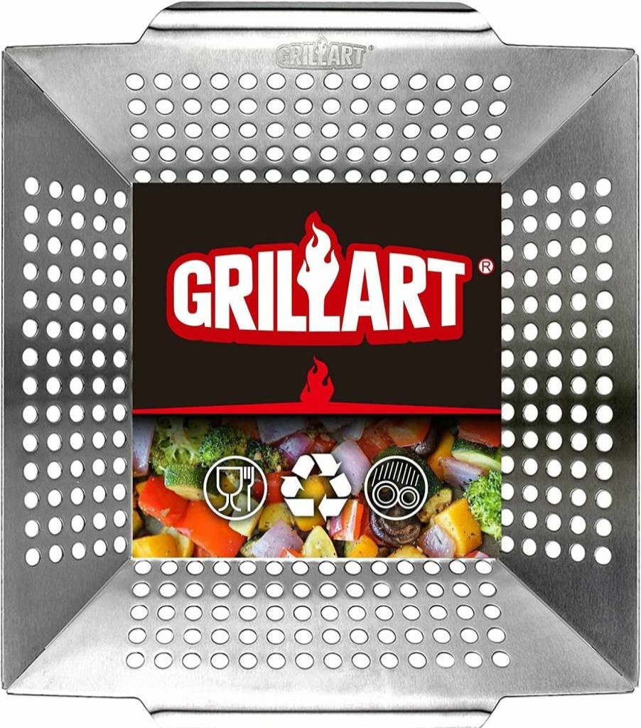 GRILLART Heavy Duty Stainless Steel Grill Basket for Vegetables - Large BBQ Grilling Pan for Outdoor Cooking, Perfect Grill Accessories Gift for Men & Dad