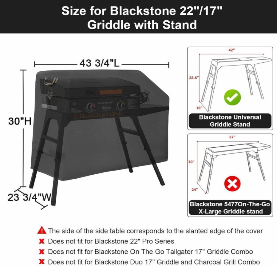 PasWith 22 Inch Blackstone Griddle Cover - Heavy Duty 600D Waterproof Fabric with Hood & Stand, Compatible with Blackstone 17 & 22 Inch Griddles, Durable Grill Cover Accessories (Black)