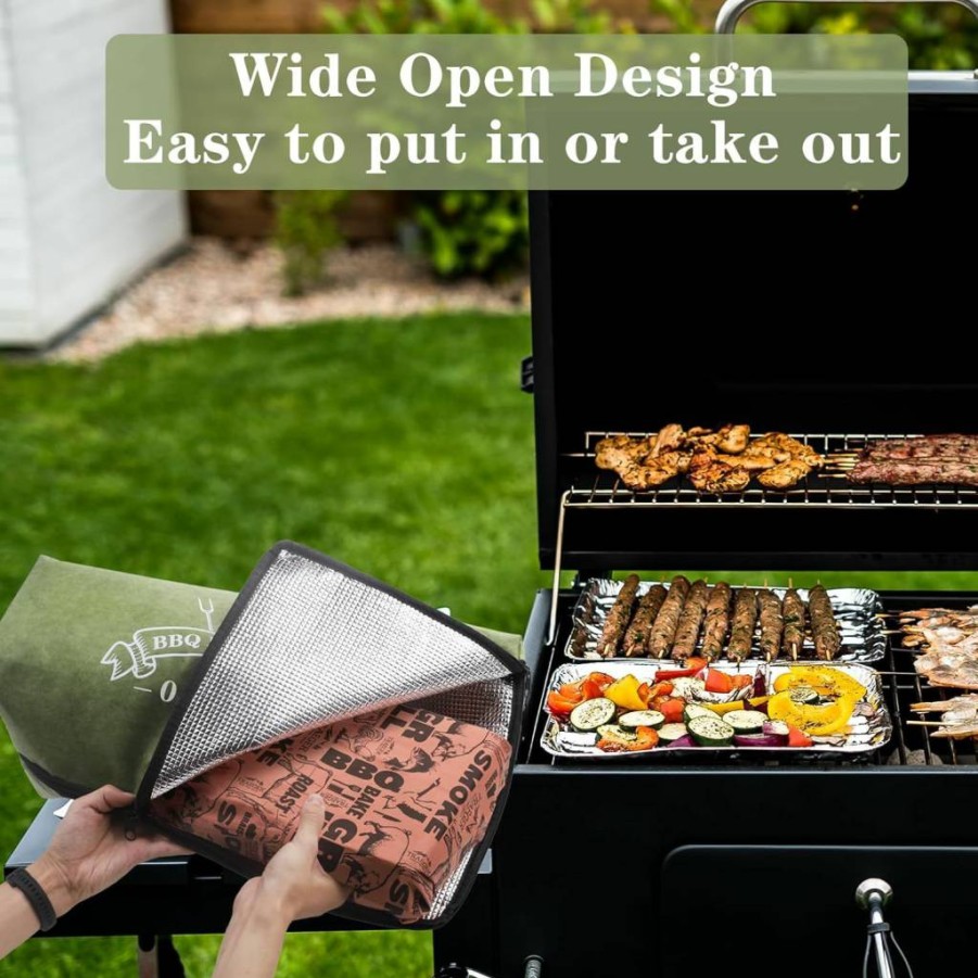 Onslowe Insulated BBQ Meat Resting Blanket - Reusable 25" Wide Mouth Smoker Blanket for Brisket & Meat, Brown