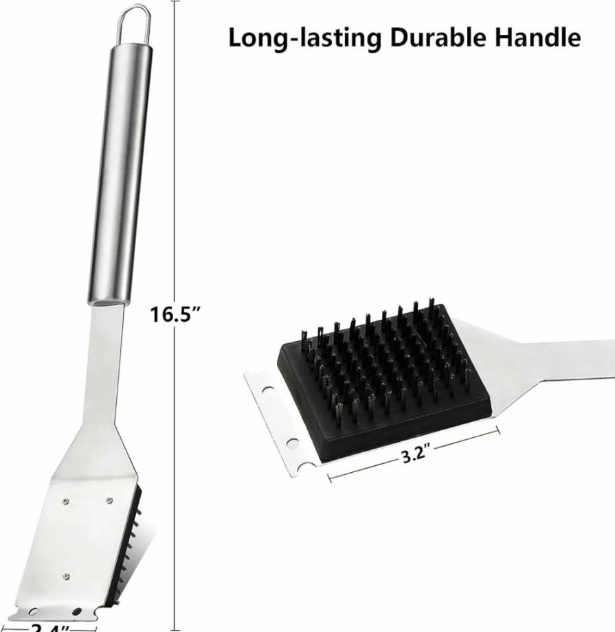Zxmissu 16.5" Stainless Steel BBQ Grill Brush with 2 Replaceable Heads & Screwdriver – Heavy Duty Grill Scraper for Outdoor Cooking, 304 Steel Bristle Cleaning Brush – Grill Accessories
