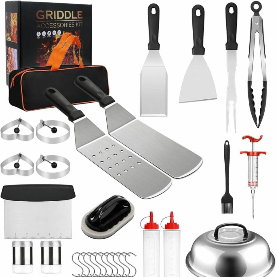 Tivddikun 30Pcs Grill Accessories Set for Blackstone Griddle - Spatula, Basting Cover, Egg Rings - Perfect Gift for Dad, Father's Day, Outdoor BBQ, Camping & Teppanyaki