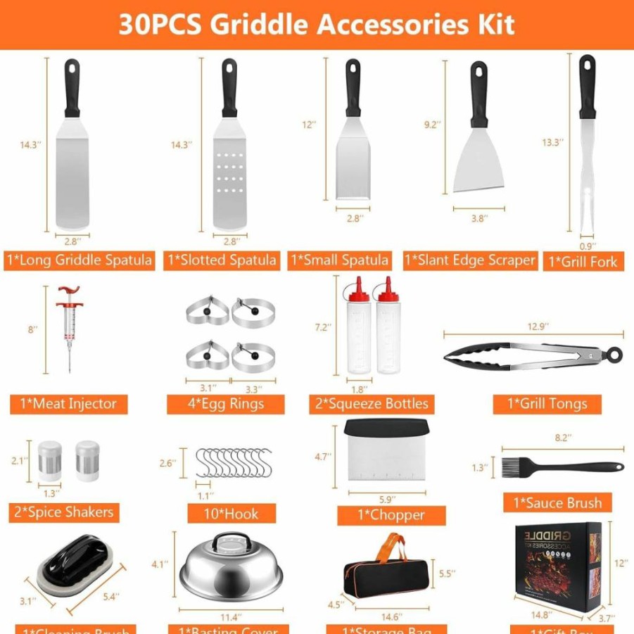 Tivddikun 30Pcs Grill Accessories Set for Blackstone Griddle - Spatula, Basting Cover, Egg Rings - Perfect Gift for Dad, Father's Day, Outdoor BBQ, Camping & Teppanyaki