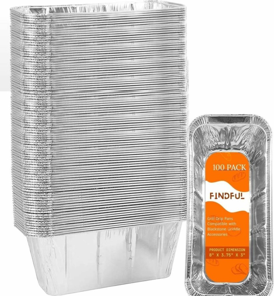 Findful 30-Pack Blackstone Griddle Drip Pan Liners, Disposable Aluminum Foil Trays for 17"-36" Griddles, Grease Catcher Cup Replacement for Rear Drip Tray Holder, Grill Accessories