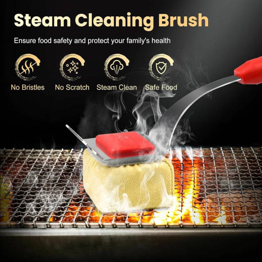 nonoYif Grill Brush Bristle Free with 5 Replaceable Pads - Steam Grill Cleaner for Outdoor BBQ, Cast Iron & Stainless Steel Grates - Safe Scraper Brush - Ideal Gift for Men and Dad