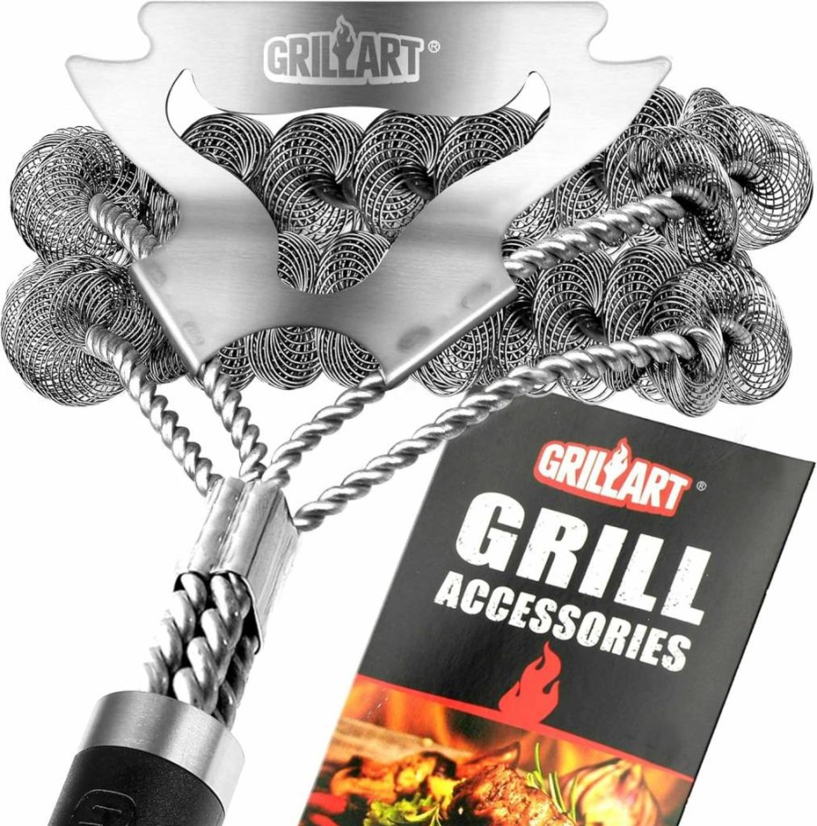 GRILLART 18" Stainless Steel Bristle-Free BBQ Grill Brush - Safe Outdoor Grill Cleaner for Men, Dad - Heavy Duty Grill Cleaning Accessories Kit