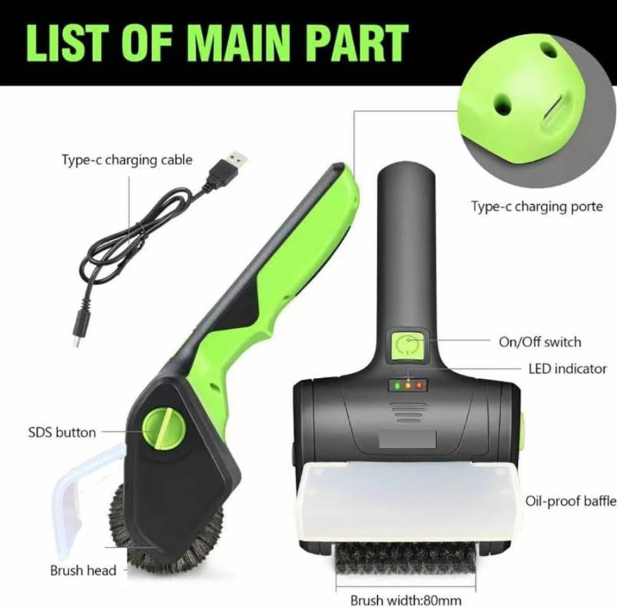 PURAMI Cordless Rechargeable Grill Brush - 8V Lithium Battery, 700R/Min, 360 Rotating No Shedding Bristles, Heavy Duty BBQ Cleaning Tool for Safe Grilling