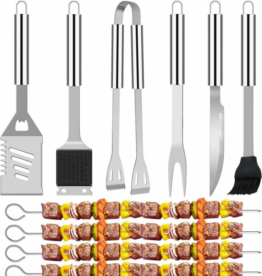 Manguogo 11Pcs Professional Stainless Steel BBQ Grill Tools Set for Outdoor Cooking - Heavy Duty Grill Accessories Kit with Carrying Bag for Men, Dad, Camping & Backyard