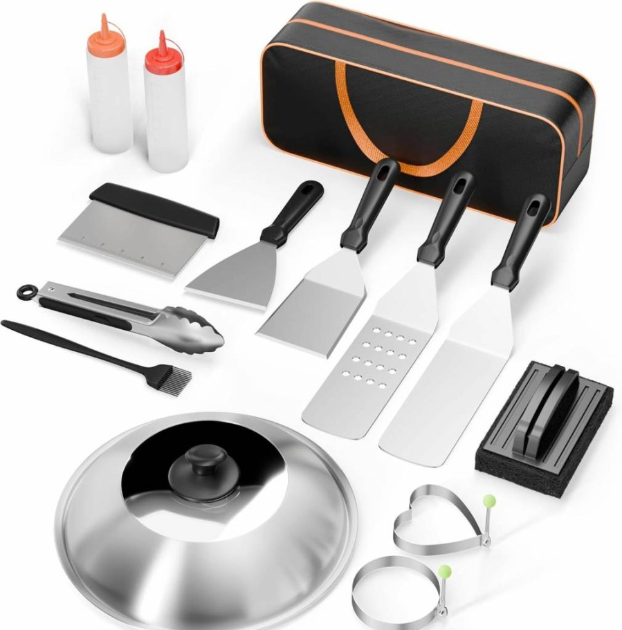 Atronor Griddle Accessories Kit - 10-Piece Flat Top Grill Tools Set with Spatulas, Scraper & Tongs for Blackstone, Camp Chef & Outdoor Cooking