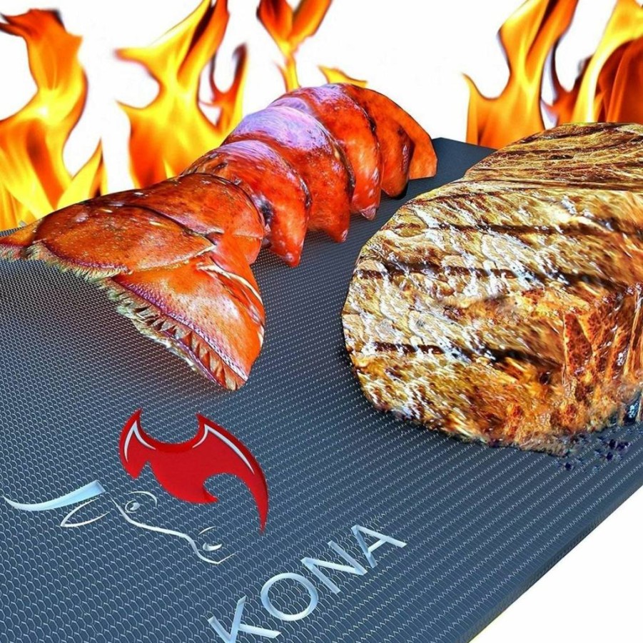 Kona BBQ Grill Mats Set of 2 - Heavy Duty Non-Stick Cooking Mats for Easy Cleanup, PFOA-Free & Heat Resistant Up to 600°F, 7-Year Warranty