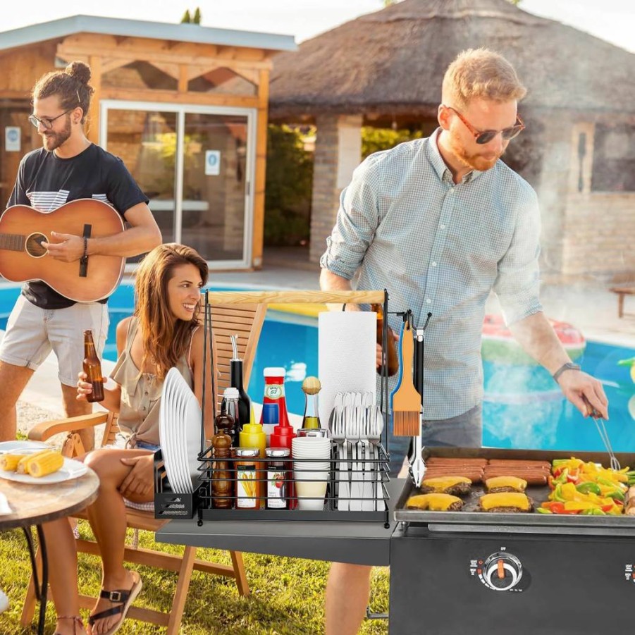 JBBTOOL Grill Caddy - BBQ Organizer with Paper Towel Holder, Condiment & Utensil Storage for Outdoor Camping, Picnic, RV, Tailgate - Perfect Grilling Gift for Men & Dad