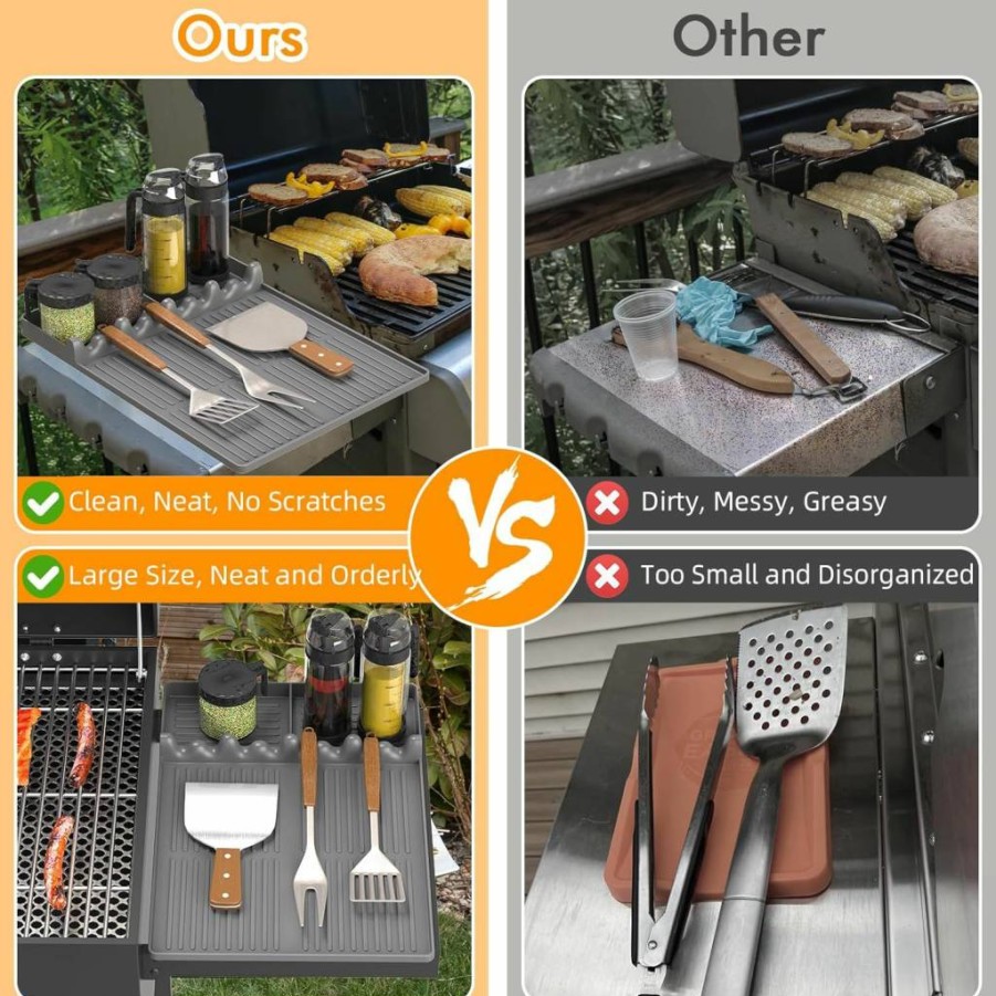 Bolycen Silicone Griddle Mat for Blackstone - Non-Slip Spatula Holder with Drip Tray, Heat-Resistant BBQ Grill Accessories, Perfect Gift for Men (Orange)
