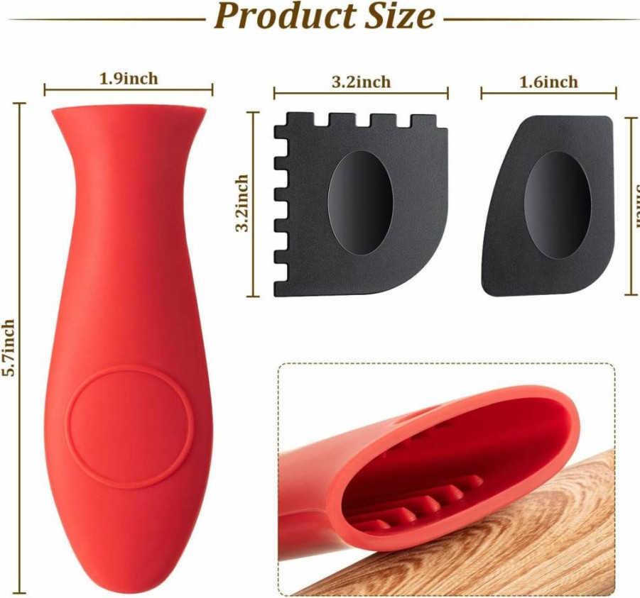 Patelai 7-Piece Cast Iron Cleaning Kit with Chainmail Scrubber, Bamboo Brush, Pan Scrapers, Hot Handle Holder, and Kitchen Towel Hook - Bright Color Set