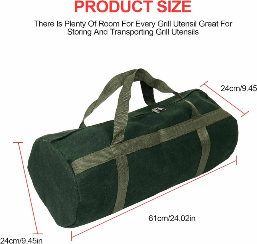 LEXICHER 24 Inch Grill Tool Storage Bag - Heavy Duty Canvas, Black, Zipper Closure & Hand Strap for Outdoor Grilling, Camping, Hiking Accessories (60x24x24cm)