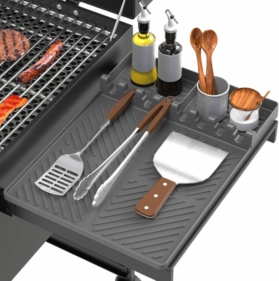 Lanlw Silicone Grill Mat for Blackstone Griddles - Non-Slip Drip Pad & Spatula Rest - Heat-Resistant Counter Protector for Outdoor Cooking (Grey)