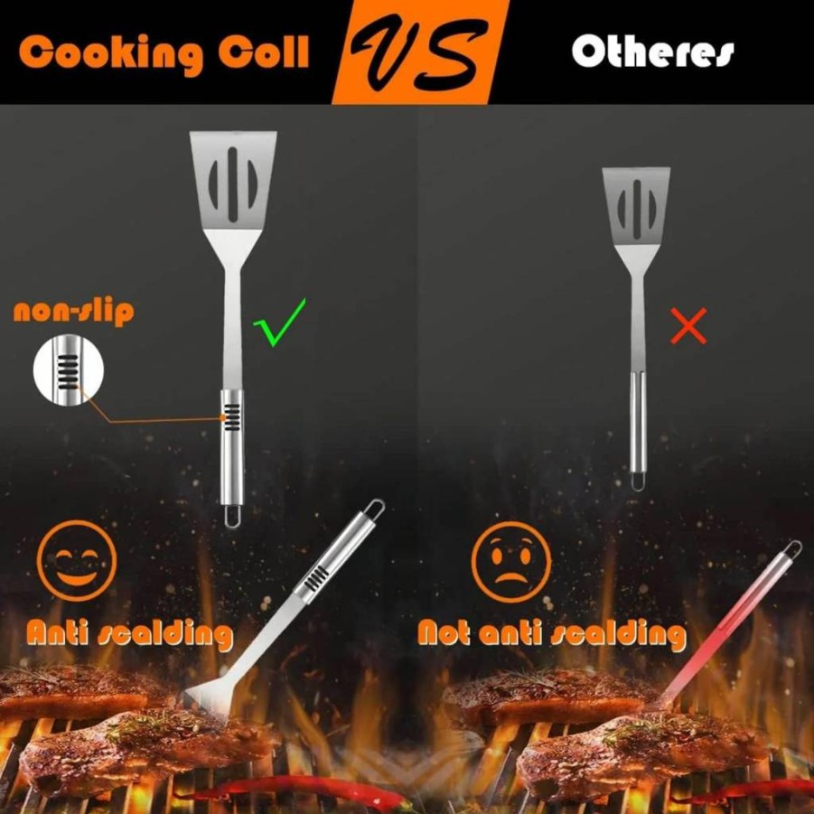 Dossini 6-Piece Stainless Steel BBQ Grill Tools Set with Spatula, Fork, Knife, Brush, Tongs & Carry Bag for Outdoor Cooking