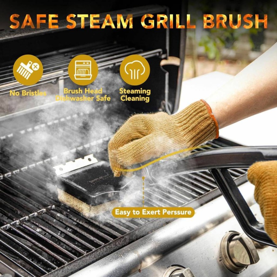 SIMPLETASTE Bristle-Free Grill Brush and Scraper - Safe for Stainless Steel & Cast Iron Grates, Steam Cleaning BBQ Tool with Transformable Design for Outdoor Cooking Accessories
