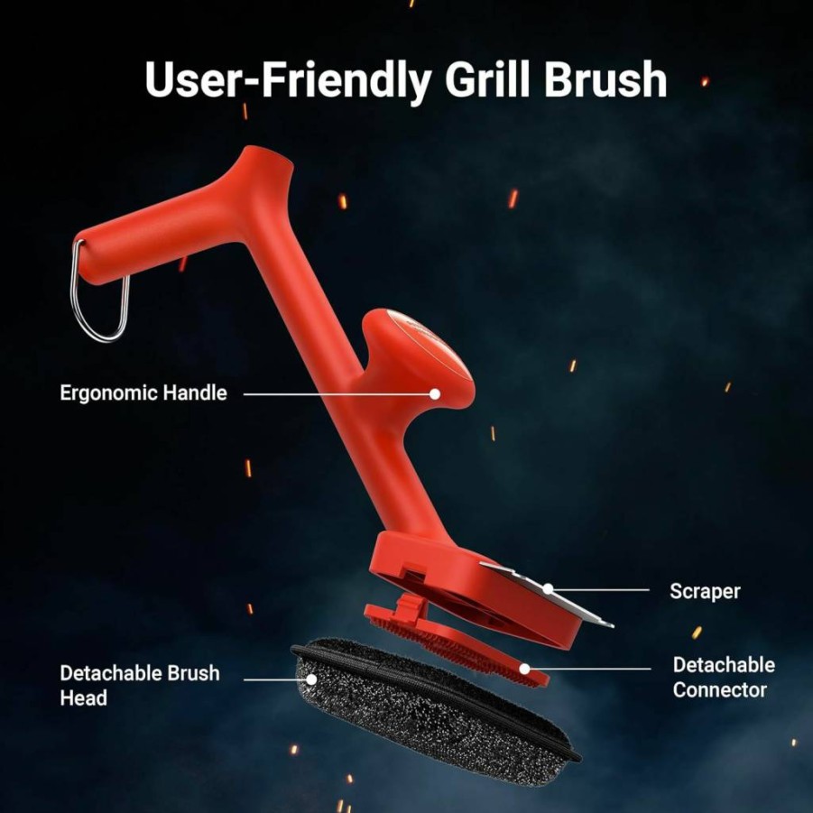 ThermoMaven 17" Bristle-Free BBQ Grill Cleaner - Safe Steam Grill Brush with Scraper & 3 Replaceable Heads for Gas, Charcoal, Porcelain Grills - Outdoor Barbecue Cleaning Tool