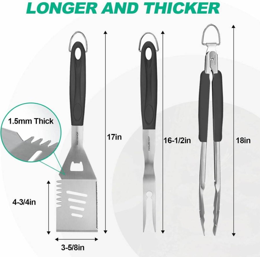 HAUSHOF Premium Stainless Steel BBQ Tool Set - Heavy Duty Grill Utensils Kit with Spatula, Fork & Tongs for Outdoor Cooking, Perfect Gift for Grilling Lovers