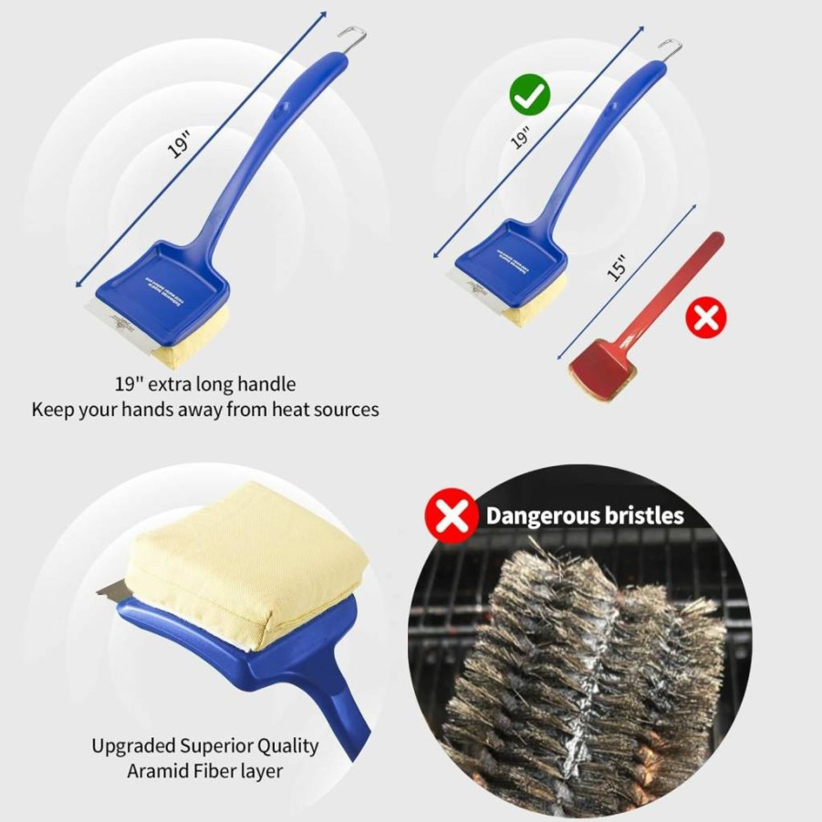 XUDAKAIXIN 19" Bristle-Free BBQ Grill Brush with Replaceable Head - Safe for Cast Iron, Porcelain, Weber Gas & Charcoal Grills - Heavy Duty Outdoor Grill Cleaner Accessories