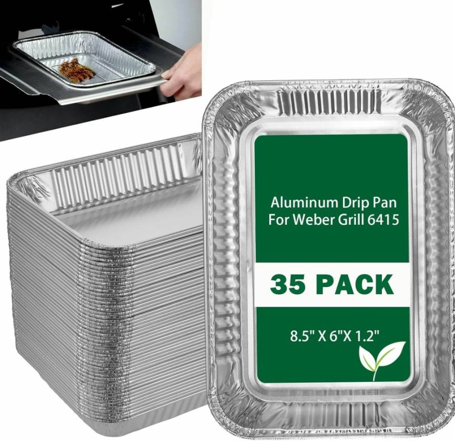 Whaleme 8.5" x 6" Disposable Grill Drip Pans - Compatible with Weber Spirit, Genesis, Traveler & Q Series - Aluminum Foil Grease Tray Liners (20 Pack)