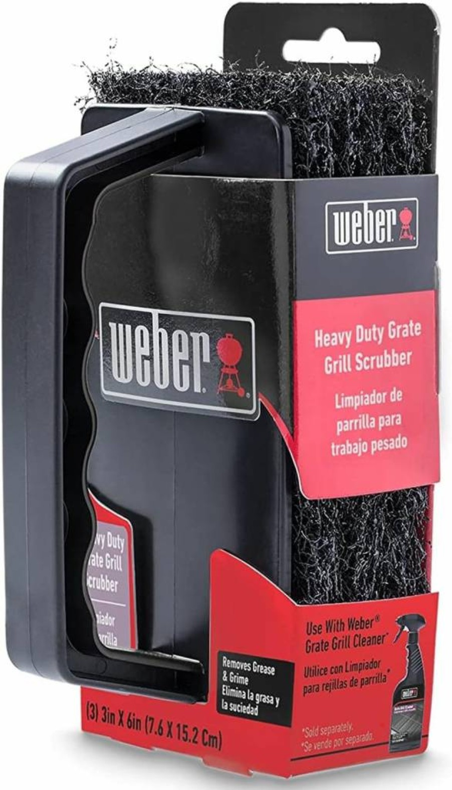 Weber Grill Grate Scrubber - Heavy Duty BBQ Brush for Weber Grills - Durable Stainless Steel Bristles - Black Cleaning Tool for Grill Grates