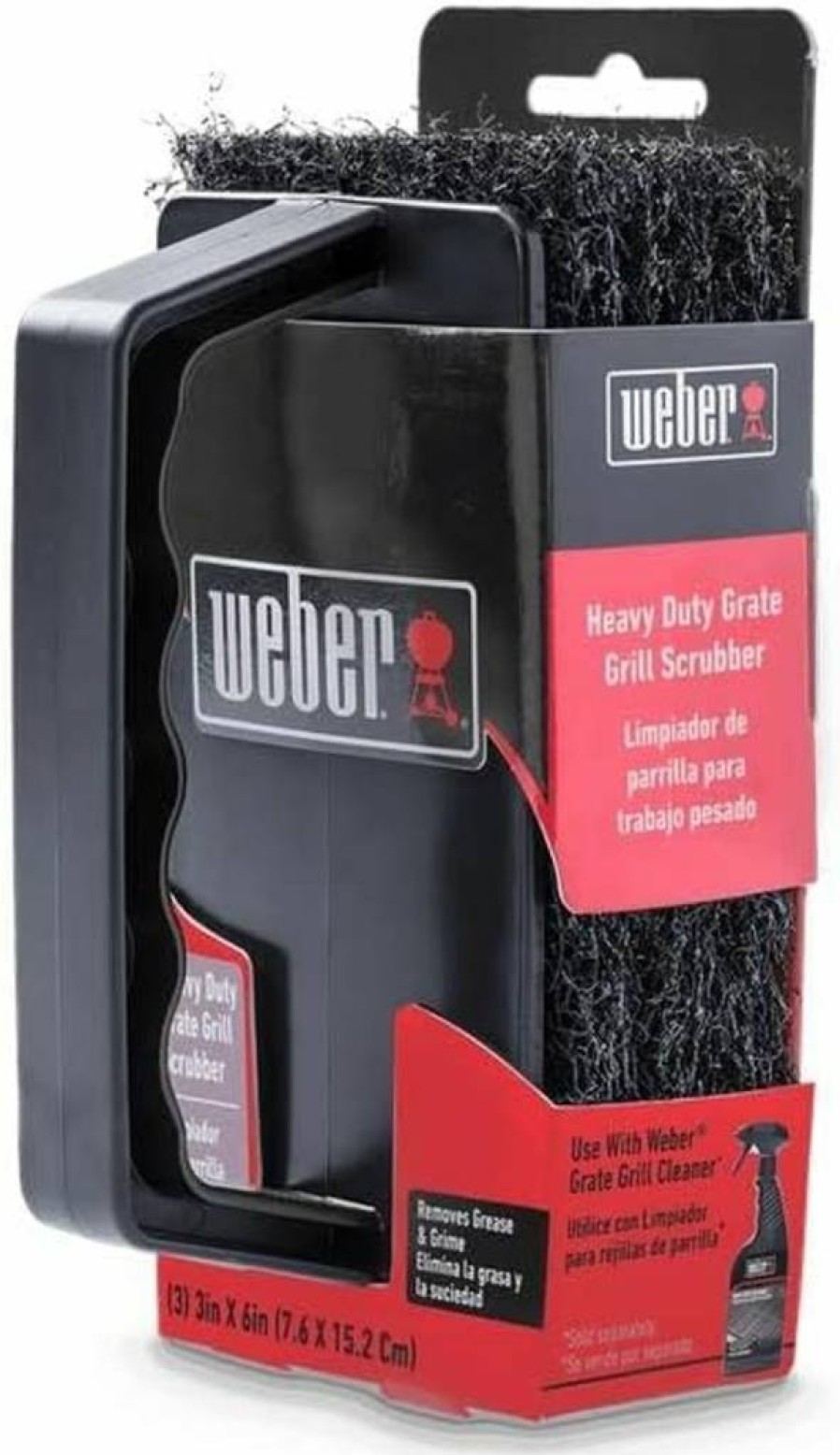 Weber Grill Grate Scrubber - Heavy Duty BBQ Brush for Weber Grills - Durable Stainless Steel Bristles - Black Cleaning Tool for Grill Grates