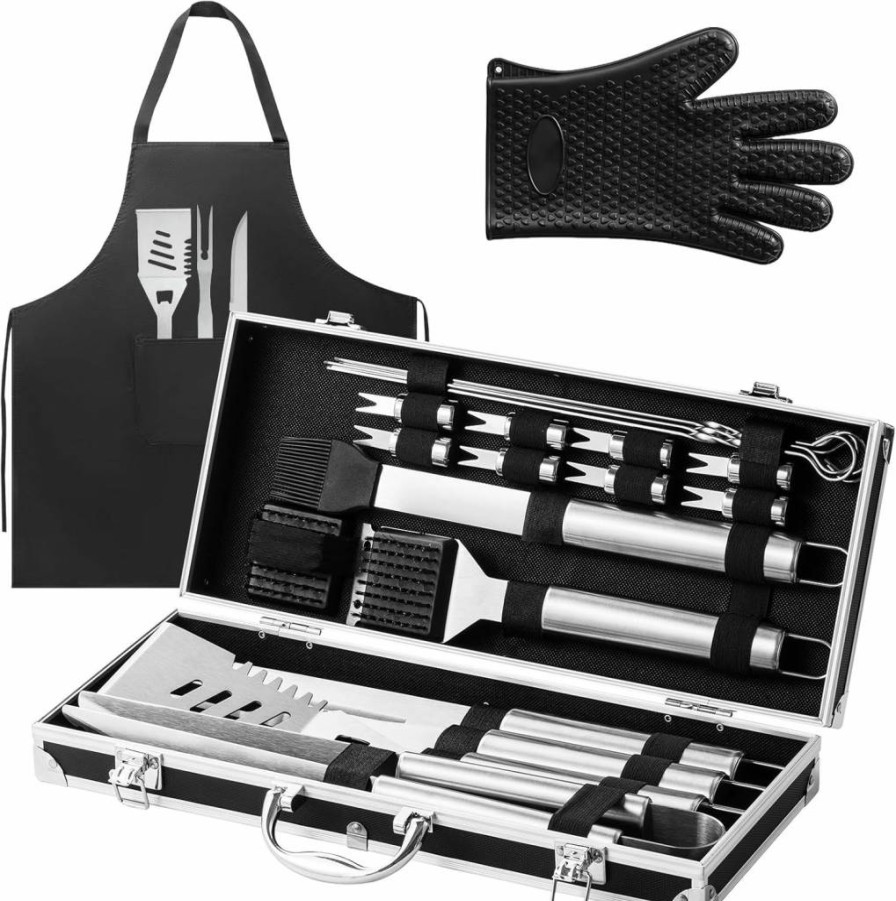 Terlulu 22-Piece Stainless Steel BBQ Grill Tool Set with Aluminum Case – Outdoor Camping & Barbecue Accessories, Perfect Gift for Men, Dad, Father’s Day