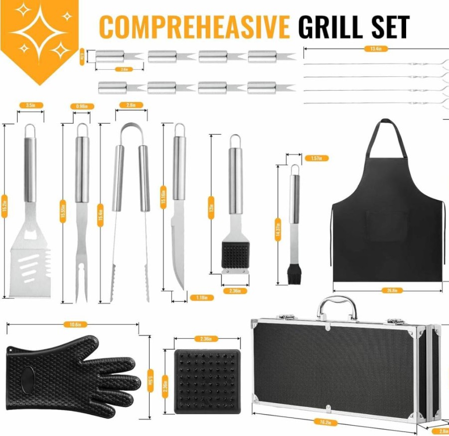 Terlulu 22-Piece Stainless Steel BBQ Grill Tool Set with Aluminum Case – Outdoor Camping & Barbecue Accessories, Perfect Gift for Men, Dad, Father’s Day