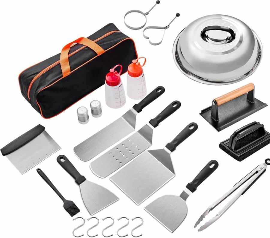24Pcs KACHUAN BEAR Griddle Accessories Kit - Grill Spatula Set, Basting Cover, Scraper for Blackstone, Camp Chef & Outdoor BBQ - Flat Top Grilling Tools (24 Piece Set)