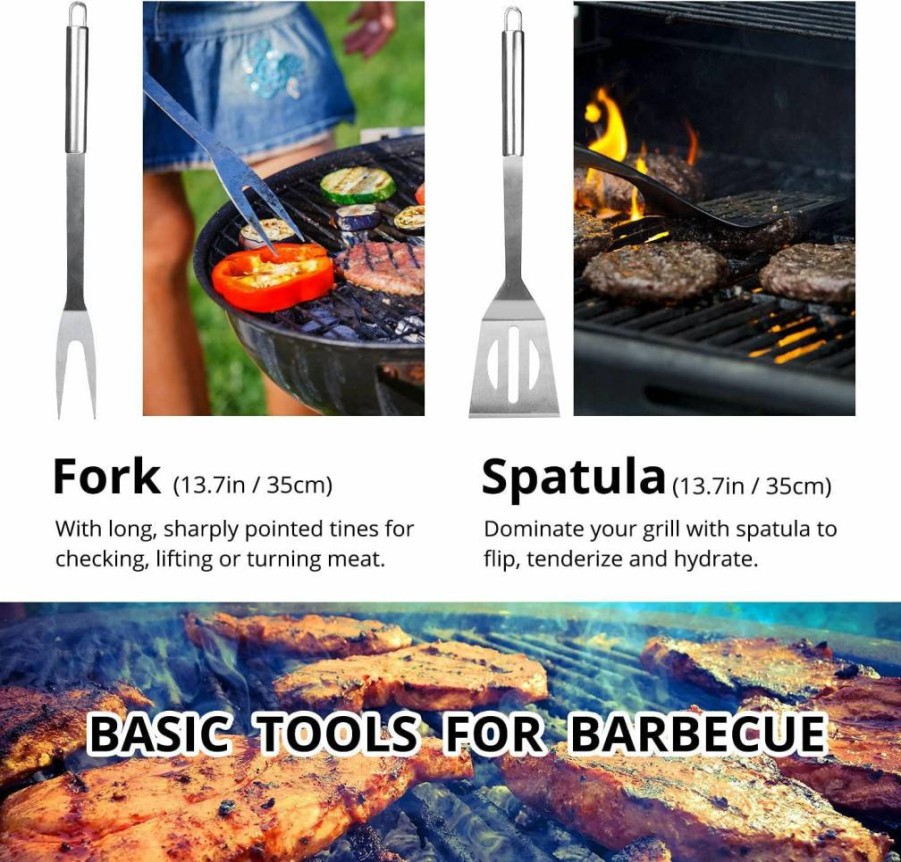Penobon 14-Piece Stainless Steel BBQ Grill Utensil Set with Heat-Resistant Bag – Professional Barbecue Tools for Outdoor Cooking