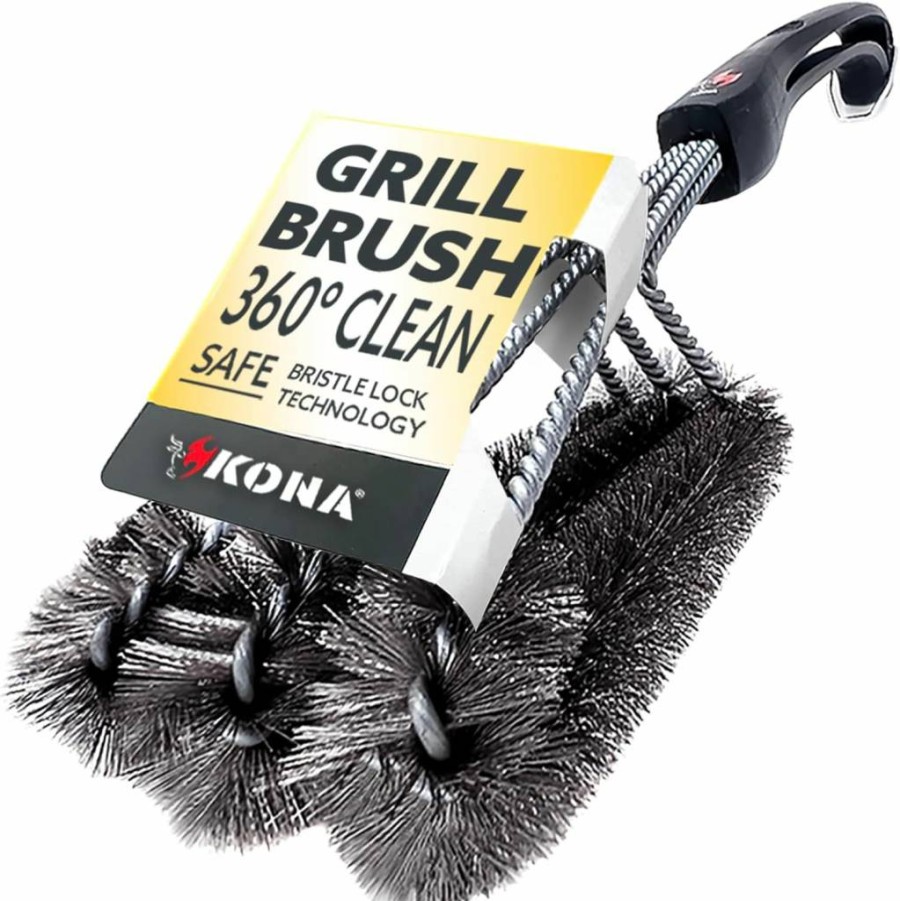 Kona 360 Grill Brush - 18" Bristle-Free BBQ Cleaner, Heavy-Duty Scraper for Outdoor Grills, Safe & Easy 30-Second Cleaning, Long Handle Grill Accessory