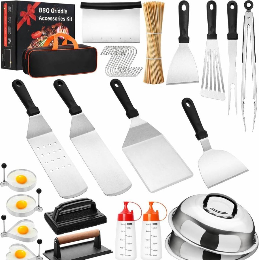 AIKWI 130-Piece Professional Griddle Accessories Kit for Blackstone, Camp Chef - Heavy Duty Grill Spatula Set with Burger Press, Basting Cover - Commercial Grade Flat Top Grill Tools for Outdoor BBQ Cooking
