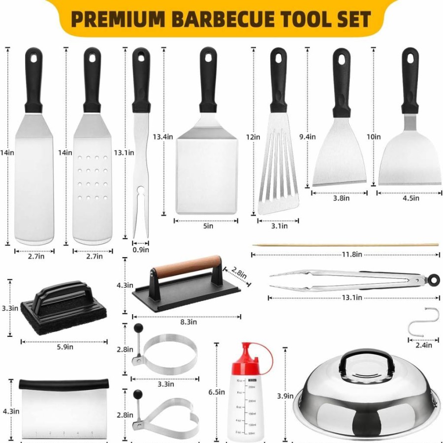 AIKWI 130-Piece Professional Griddle Accessories Kit for Blackstone, Camp Chef - Heavy Duty Grill Spatula Set with Burger Press, Basting Cover - Commercial Grade Flat Top Grill Tools for Outdoor BBQ Cooking