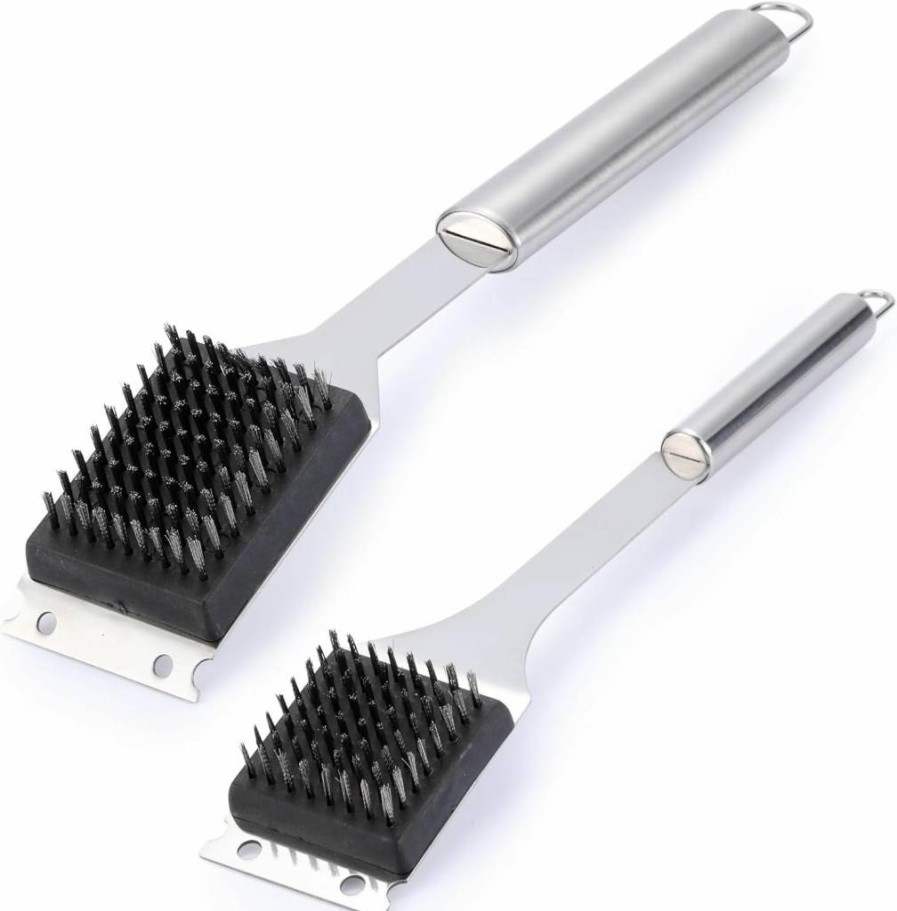 Edgnb 2 Pack Stainless Steel BBQ Grill Brush Set - 16.5" & 14" Grill Cleaner with Scraper, Heavy Duty 304 Wire Bristles, Safe Outdoor Grill Accessories, Ideal Gift for Men/Dad