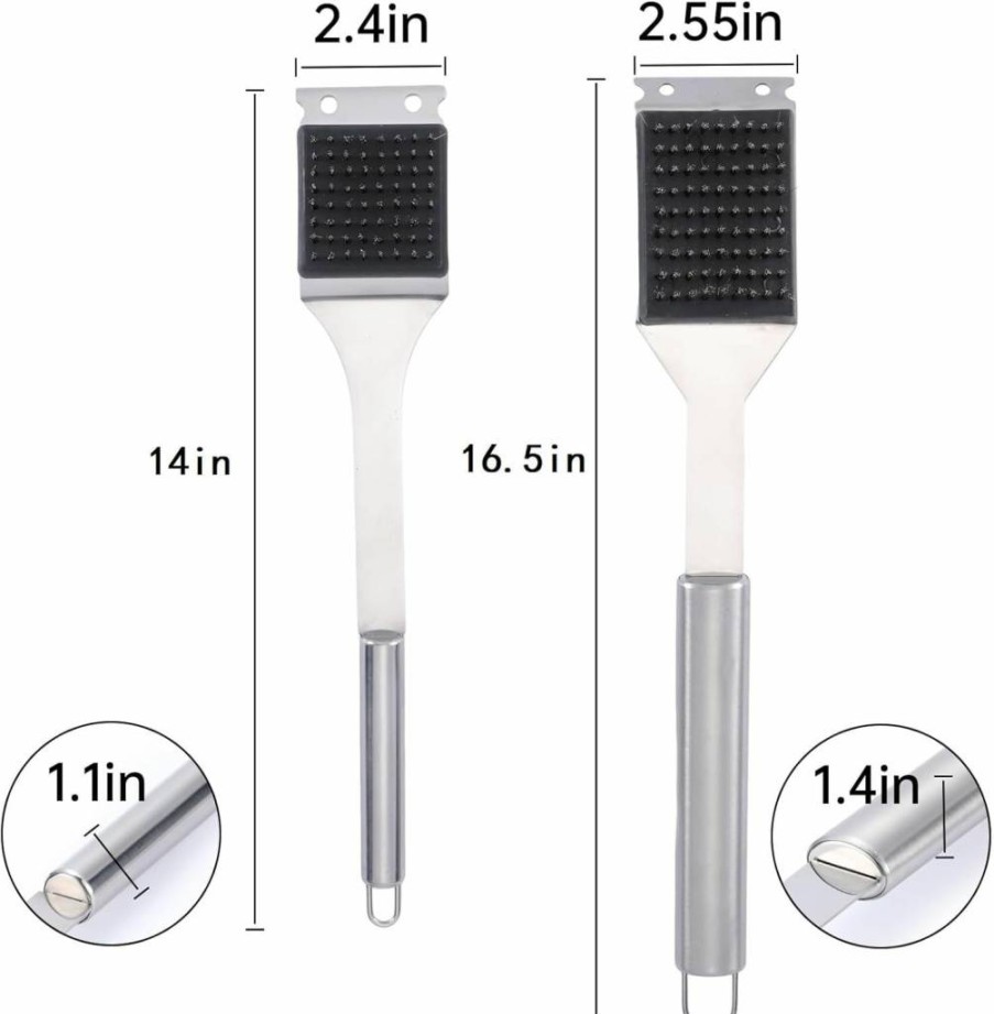 Edgnb 2 Pack Stainless Steel BBQ Grill Brush Set - 16.5" & 14" Grill Cleaner with Scraper, Heavy Duty 304 Wire Bristles, Safe Outdoor Grill Accessories, Ideal Gift for Men/Dad